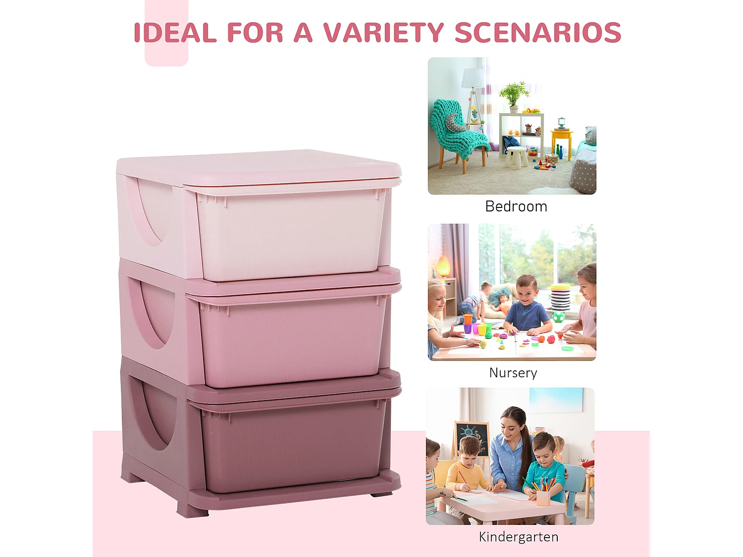 Torre de almacenamiento infantil rosa 37x37x56.5 cm HOMCOM