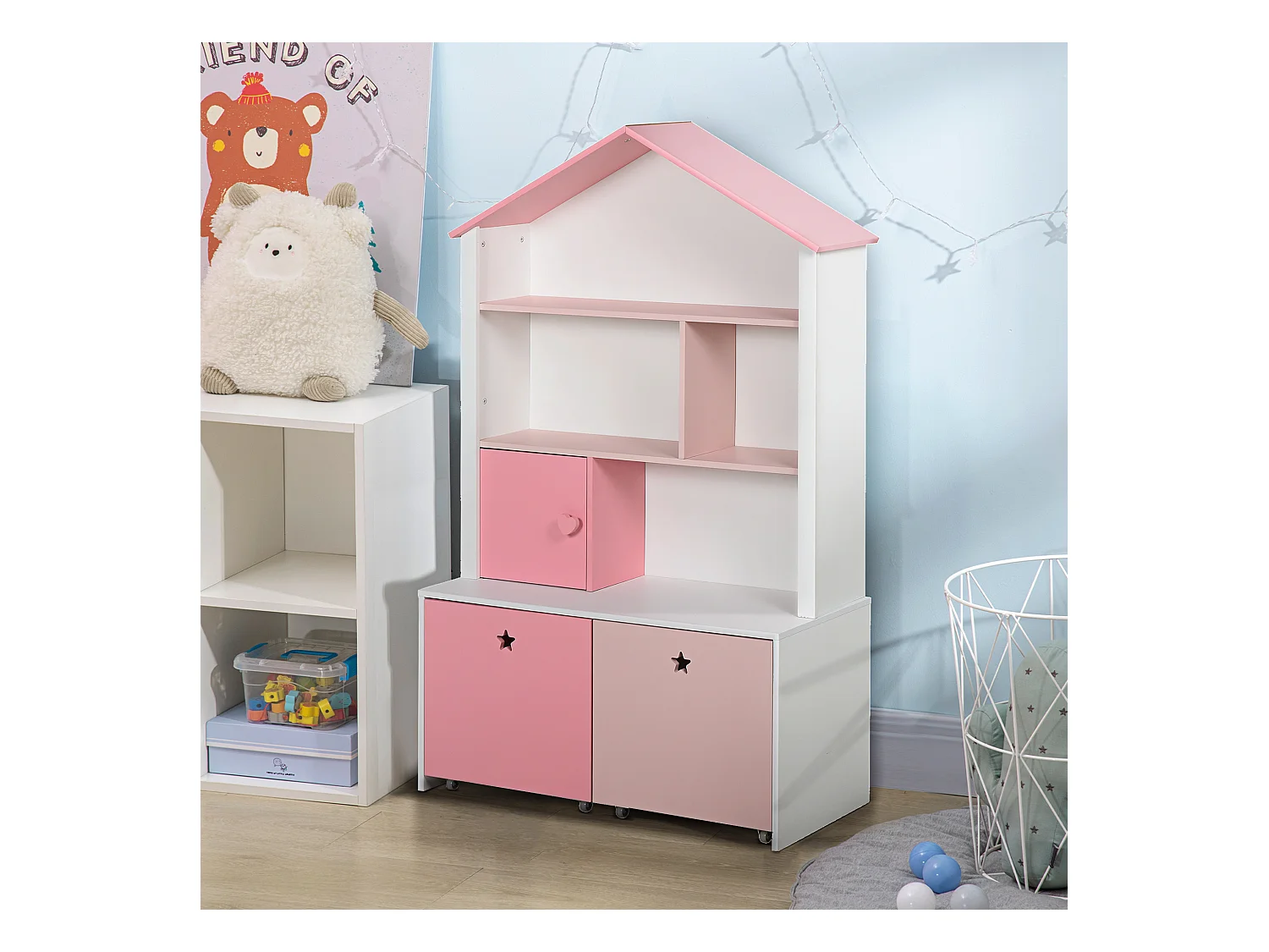 Estantería infantil rosa y blanco 80x34x130 cm HOMCOM