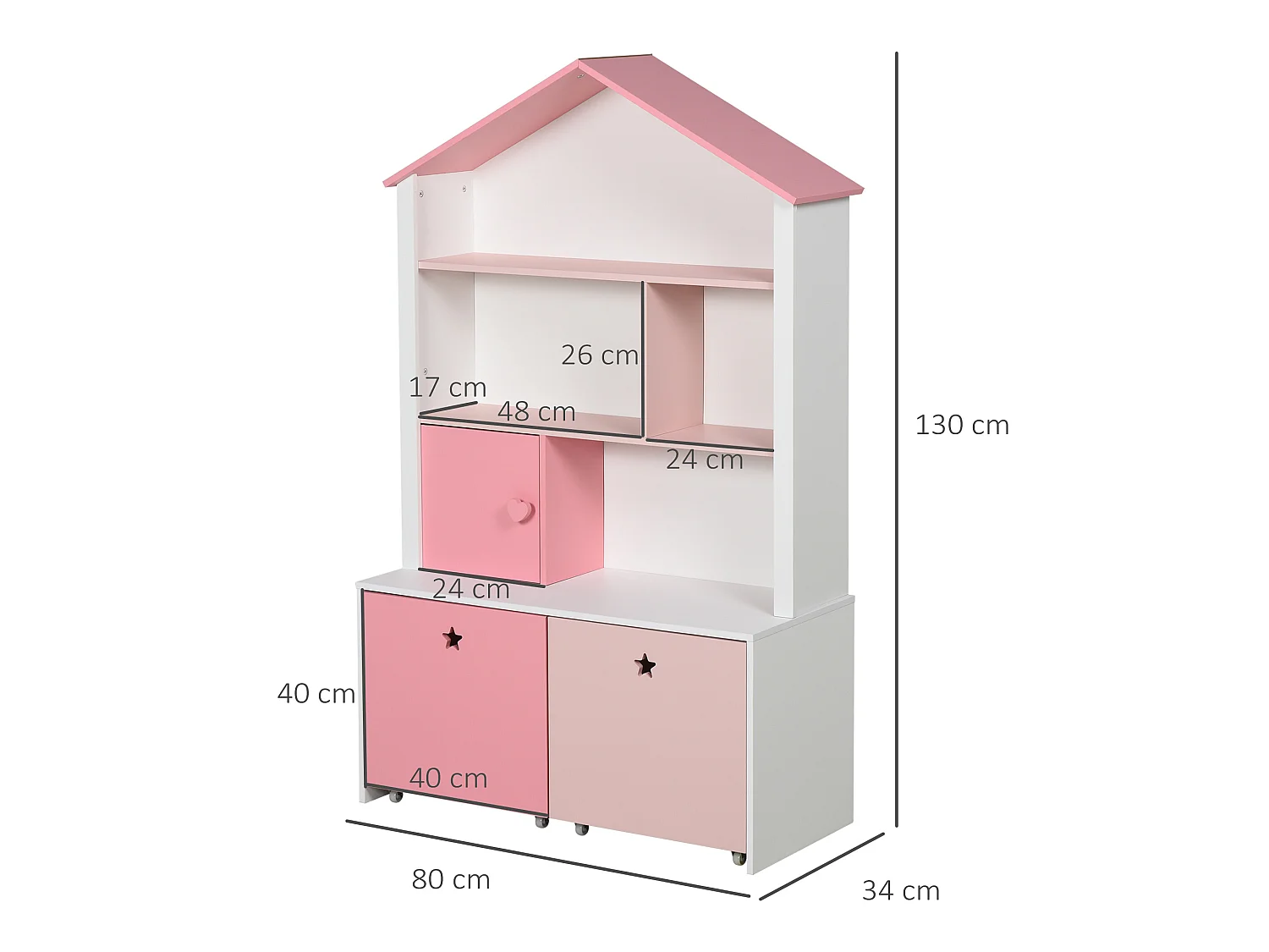 Estantería infantil rosa y blanco 80x34x130 cm HOMCOM