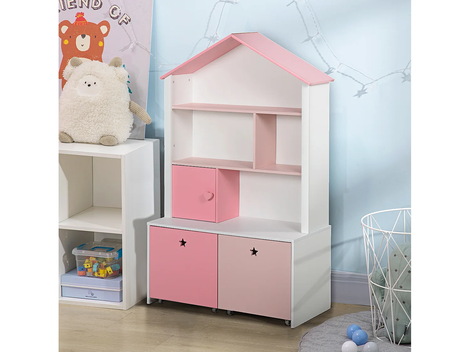 Estantería infantil rosa y blanco 80x34x130 cm HOMCOM