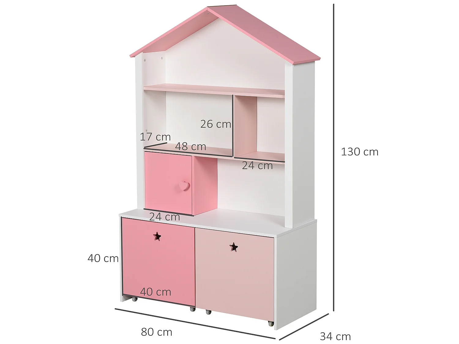 Estantería infantil rosa y blanco 80x34x130 cm HOMCOM