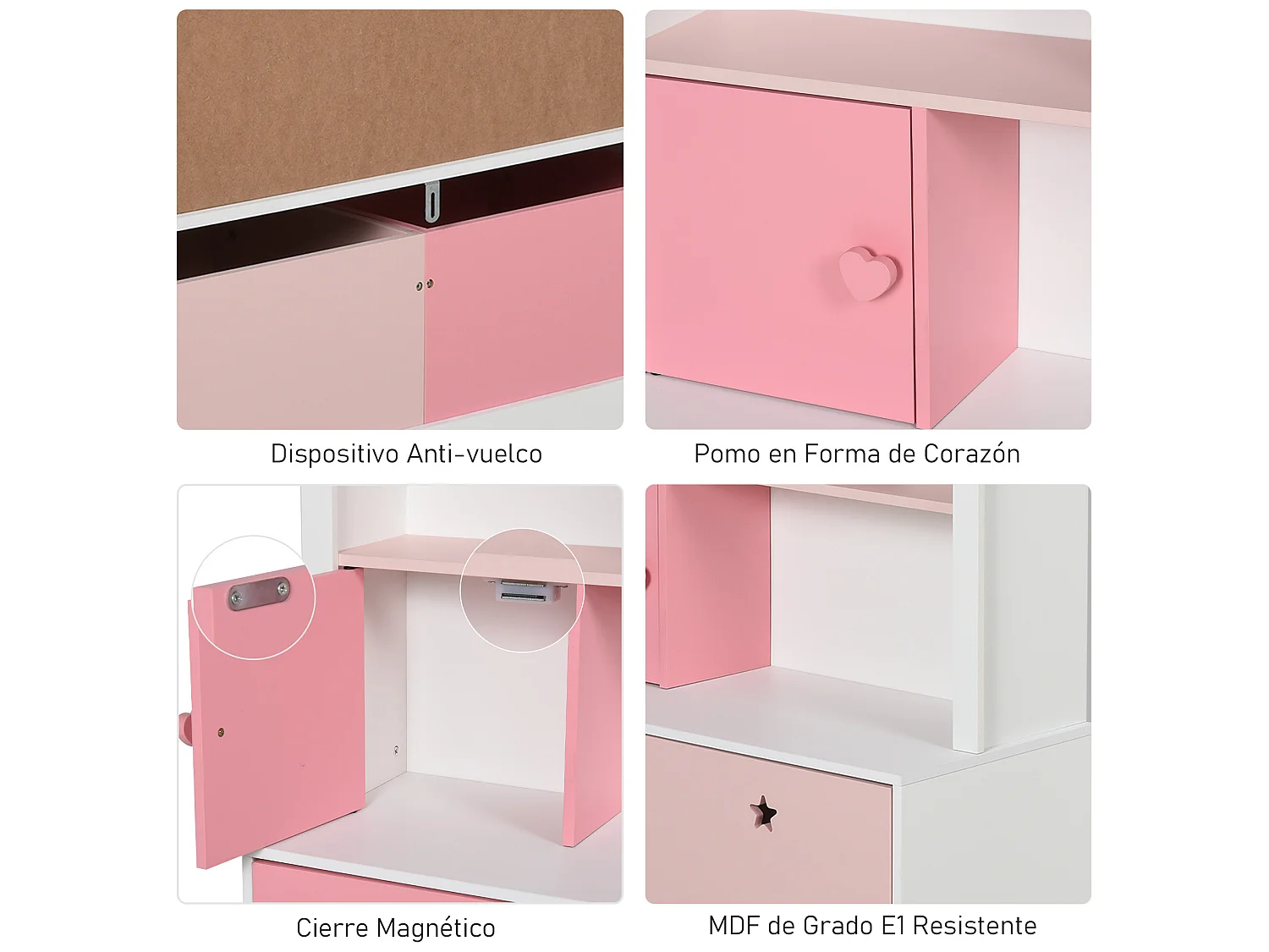 Estantería infantil rosa y blanco 80x34x130 cm HOMCOM