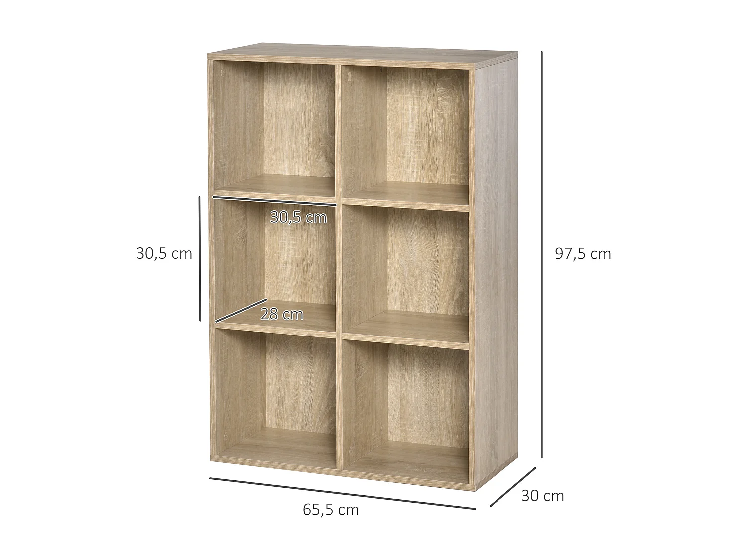 Estantería para libros roble 65.5x30x97.5 cm HOMCOM