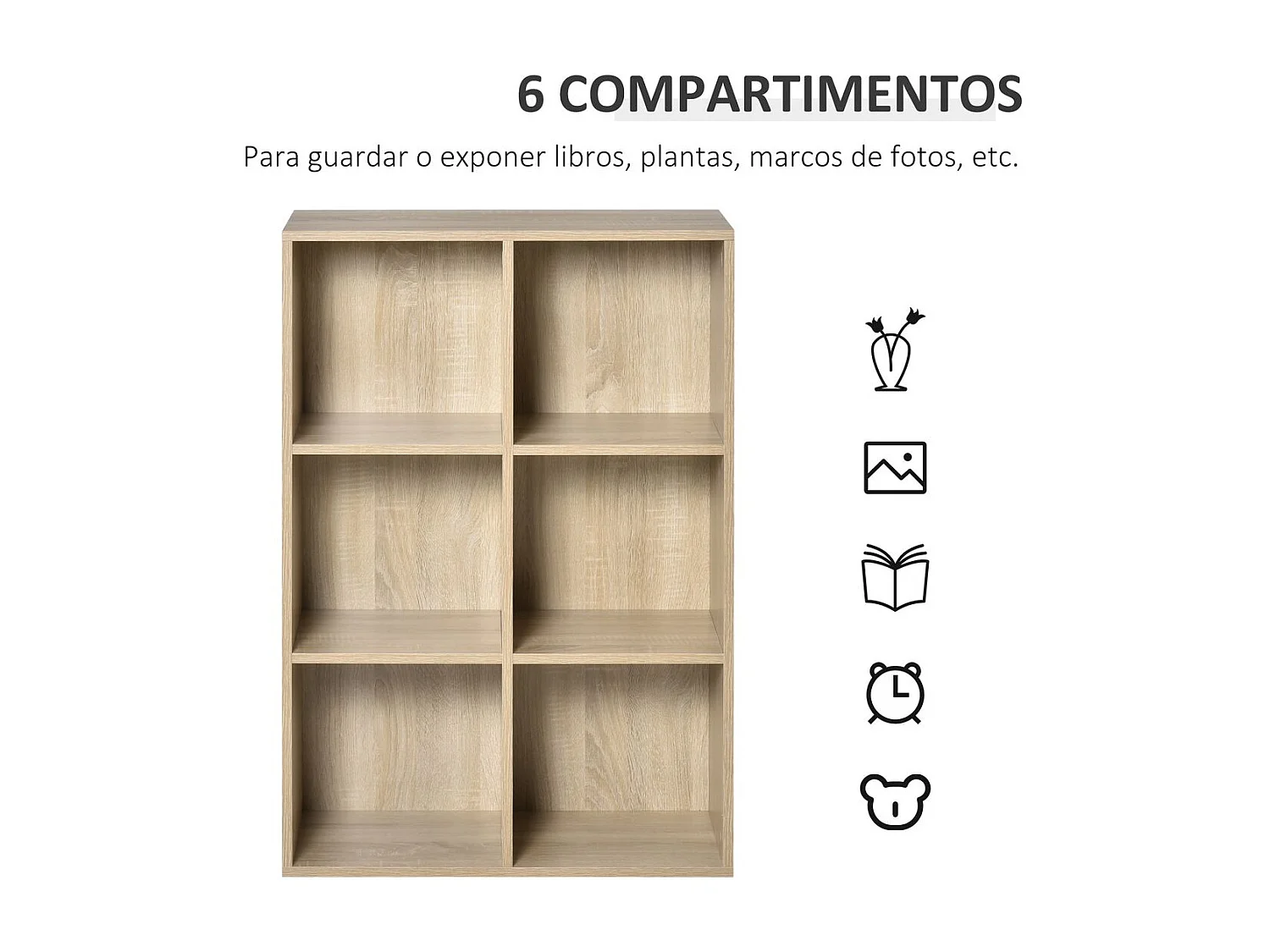 Estantería para libros roble 65.5x30x97.5 cm HOMCOM
