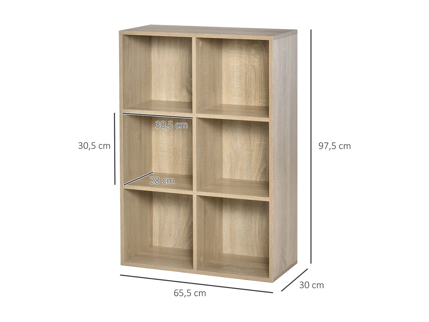 Estantería para libros roble 65.5x30x97.5 cm HOMCOM