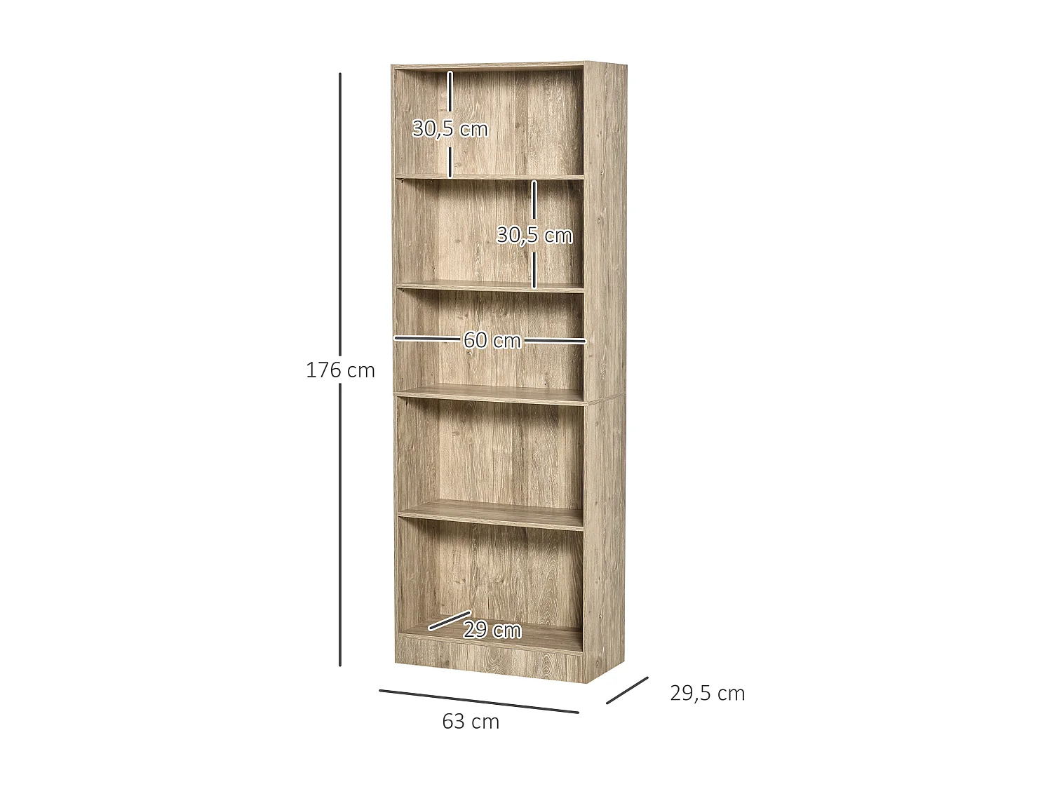 Librería natural 63x29.5x176 cm HOMCOM