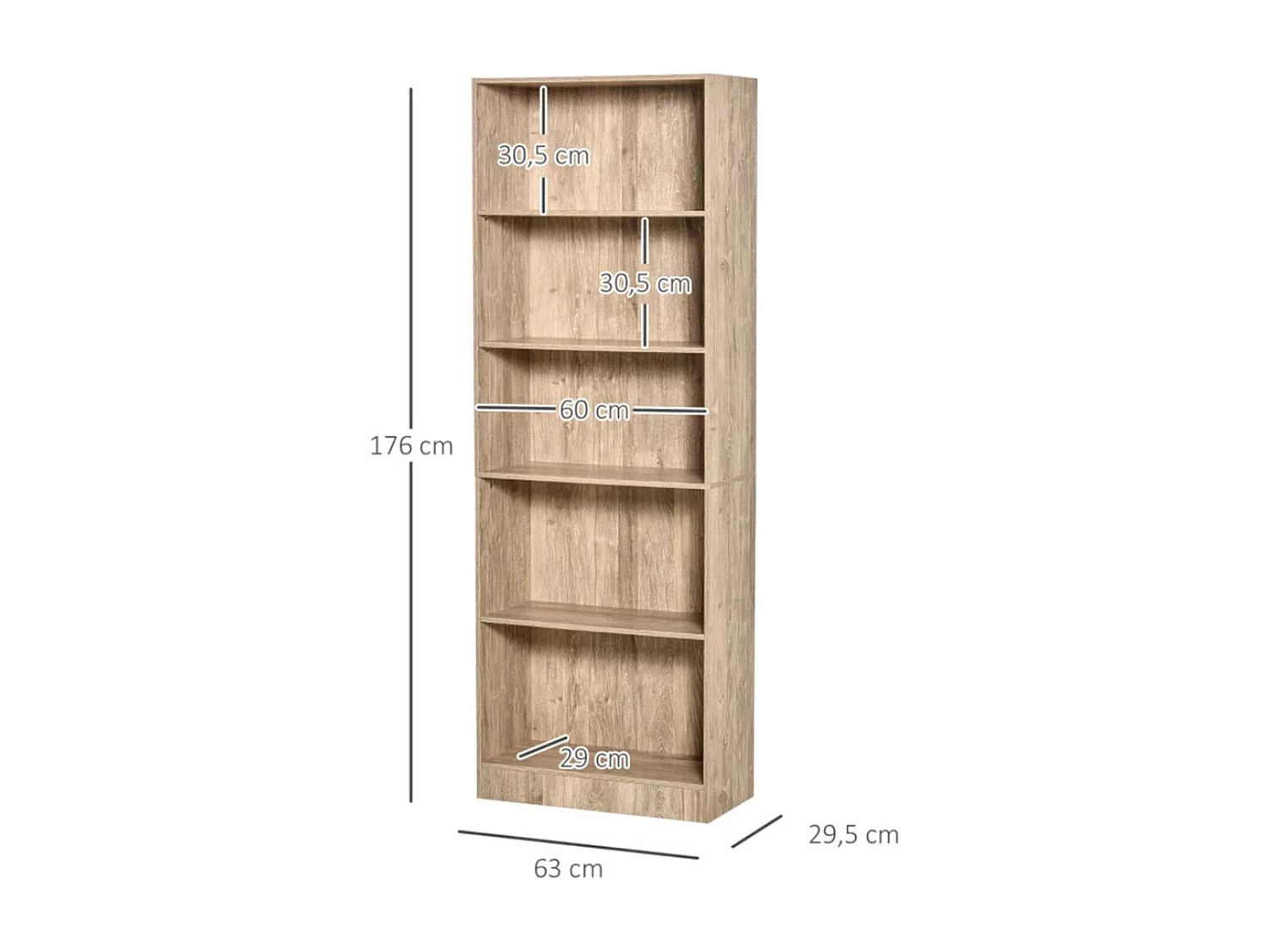Librería natural 63x29.5x176 cm HOMCOM