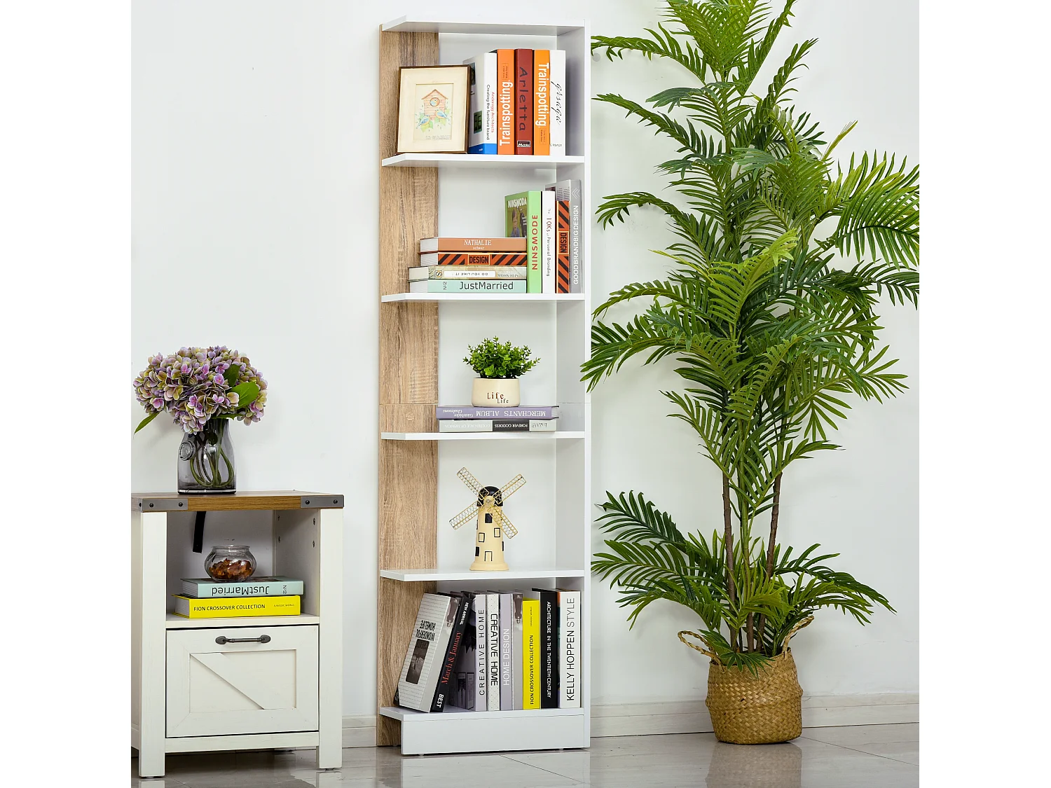 Estantería de almacenamiento roble, blanco 45x21x170 cm HOMCOM