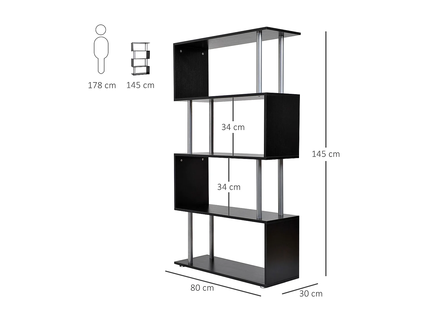 Librería mueble negro 80x30x145 cm HOMCOM
