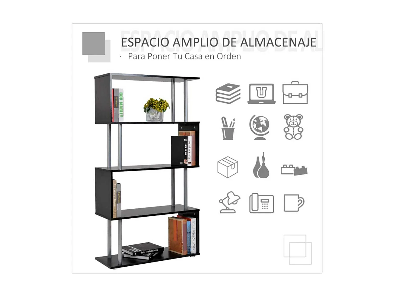Librería mueble negro 80x30x145 cm HOMCOM