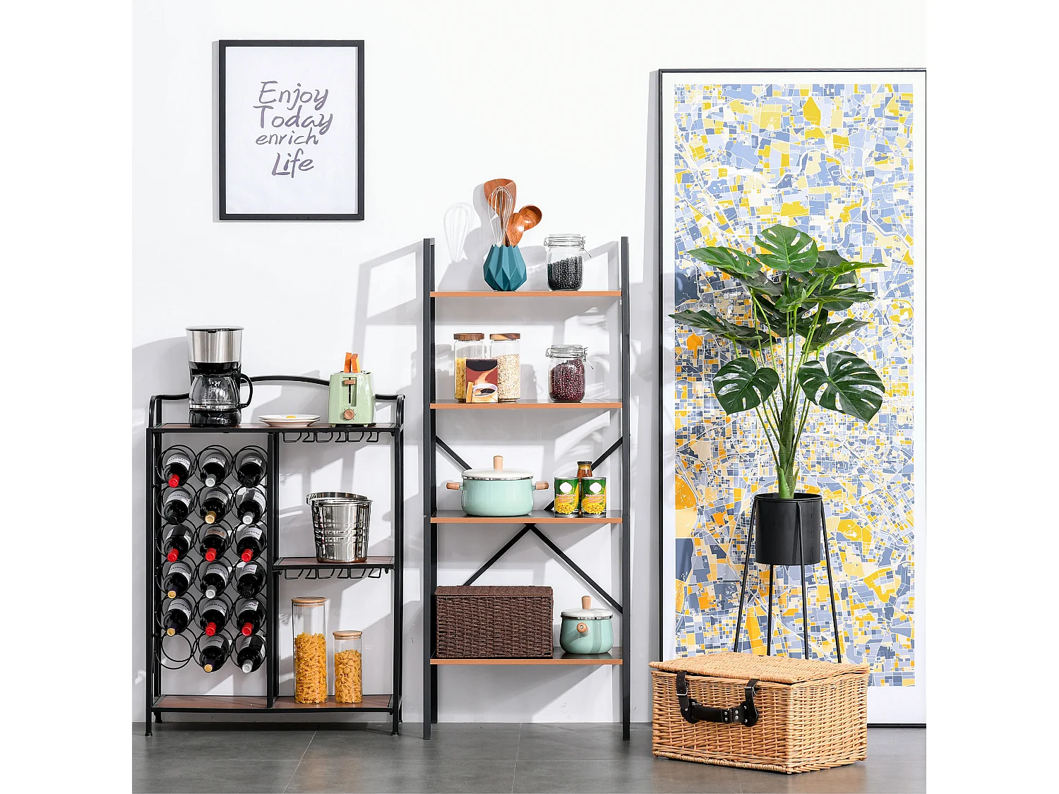 Estantería de escalera negro y madera 60x35x145cm HOMCOM