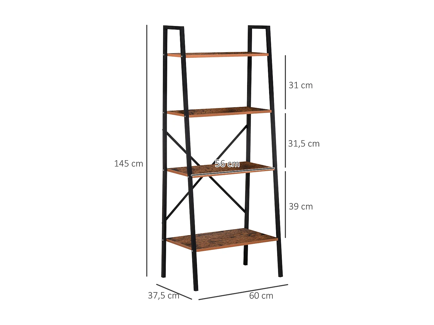 Estantería de escalera negro y madera 60x35x145cm HOMCOM