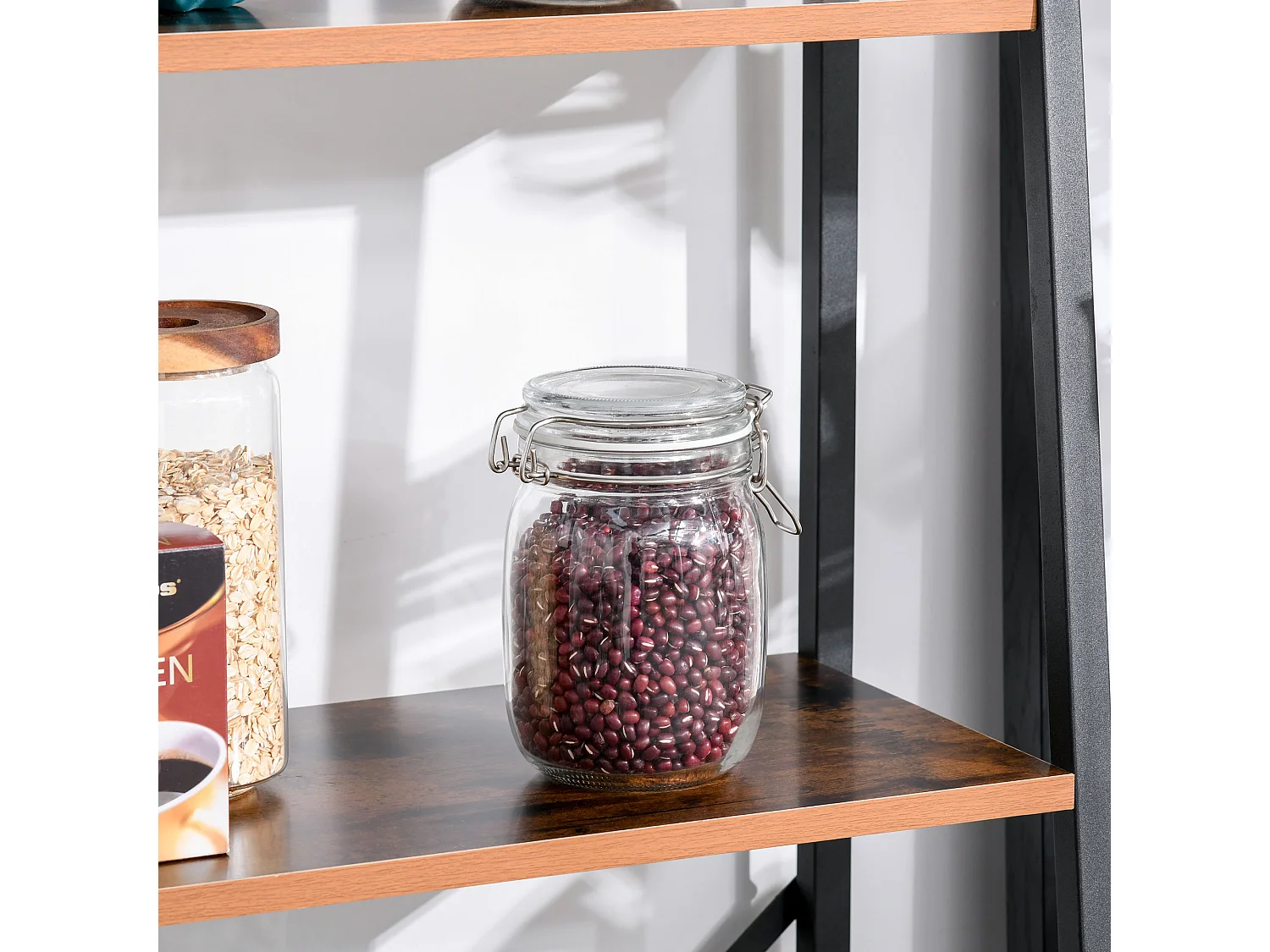 Estantería de escalera negro y madera 60x35x145cm HOMCOM