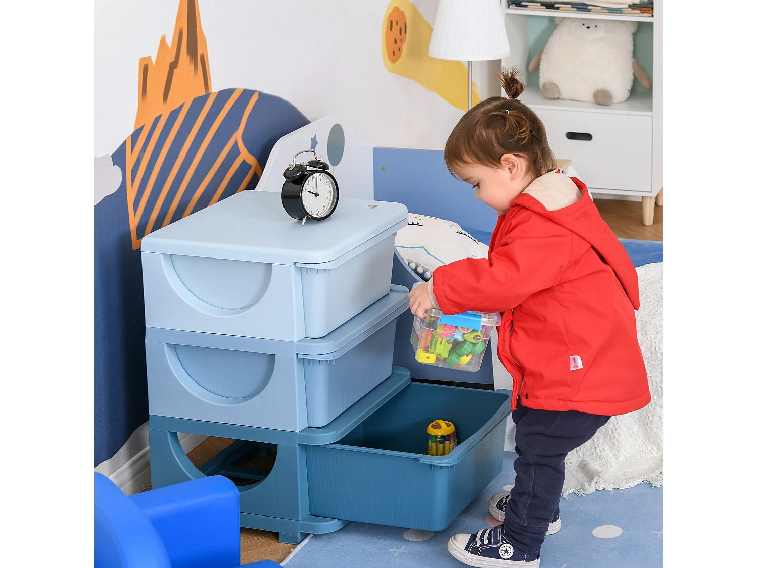 Torre de almacenamiento infantil azul 37x37x56.5 cm HOMCOM