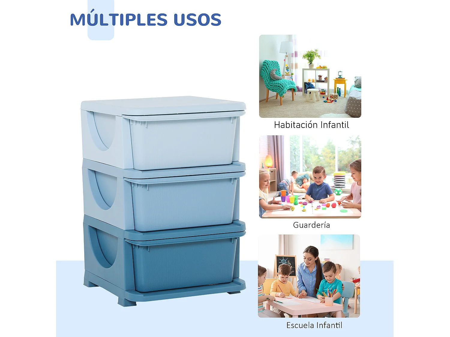 Torre de almacenamiento infantil azul 37x37x56.5 cm HOMCOM