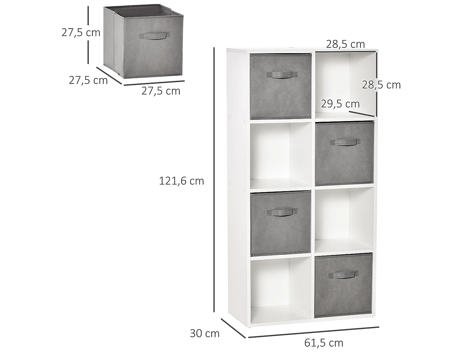 Estantería de 8 cubos blanco 61.5x30x121.6 cm HOMCOM