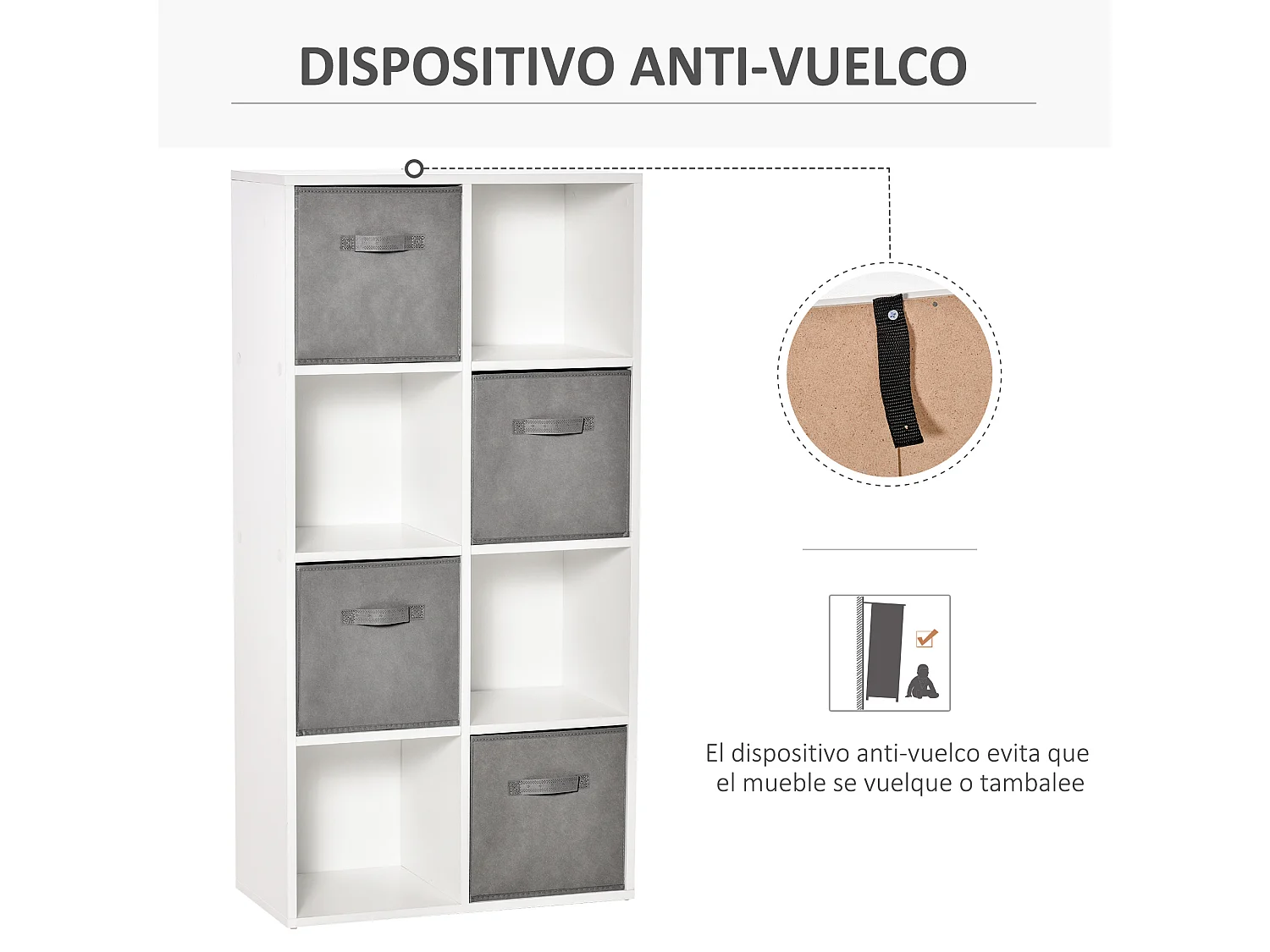 Estantería de 8 cubos blanco 61.5x30x121.6 cm HOMCOM