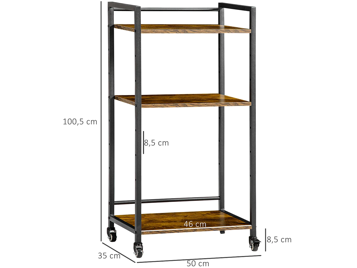 Estantería con ruedas marrón rústico 50x35x100.5 cm HOMCOM