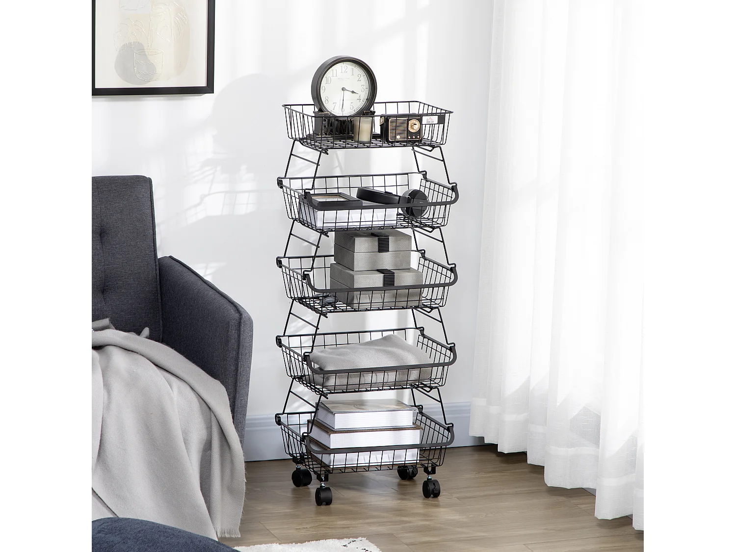 Cesta de frutas negro 40x28x97 cm HOMCOM