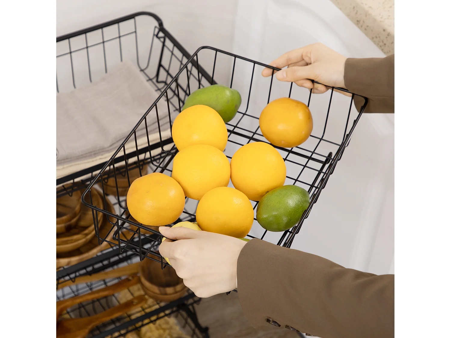 Cesta de frutas negro 40x28x97 cm HOMCOM