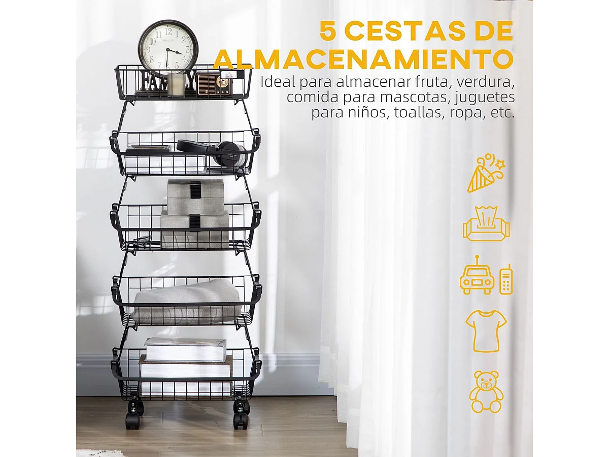 Cesta de frutas negro 40x28x97 cm HOMCOM