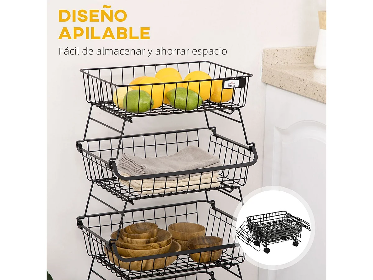 Cesta de frutas negro 40x28x97 cm HOMCOM