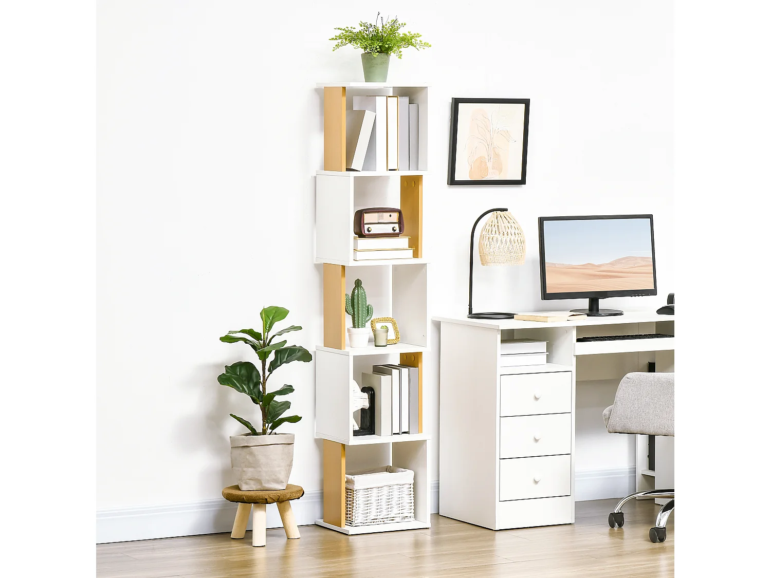 Estantería natural y blanco 33x28x161 cm HOMCOM