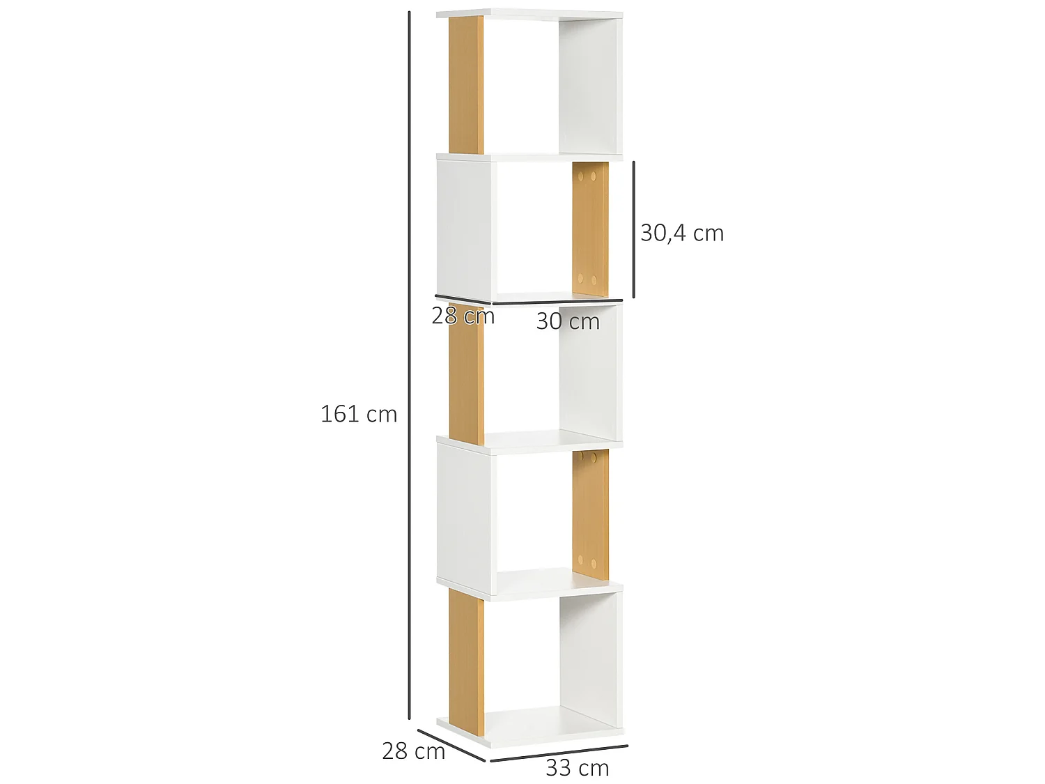 Estantería natural y blanco 33x28x161 cm HOMCOM