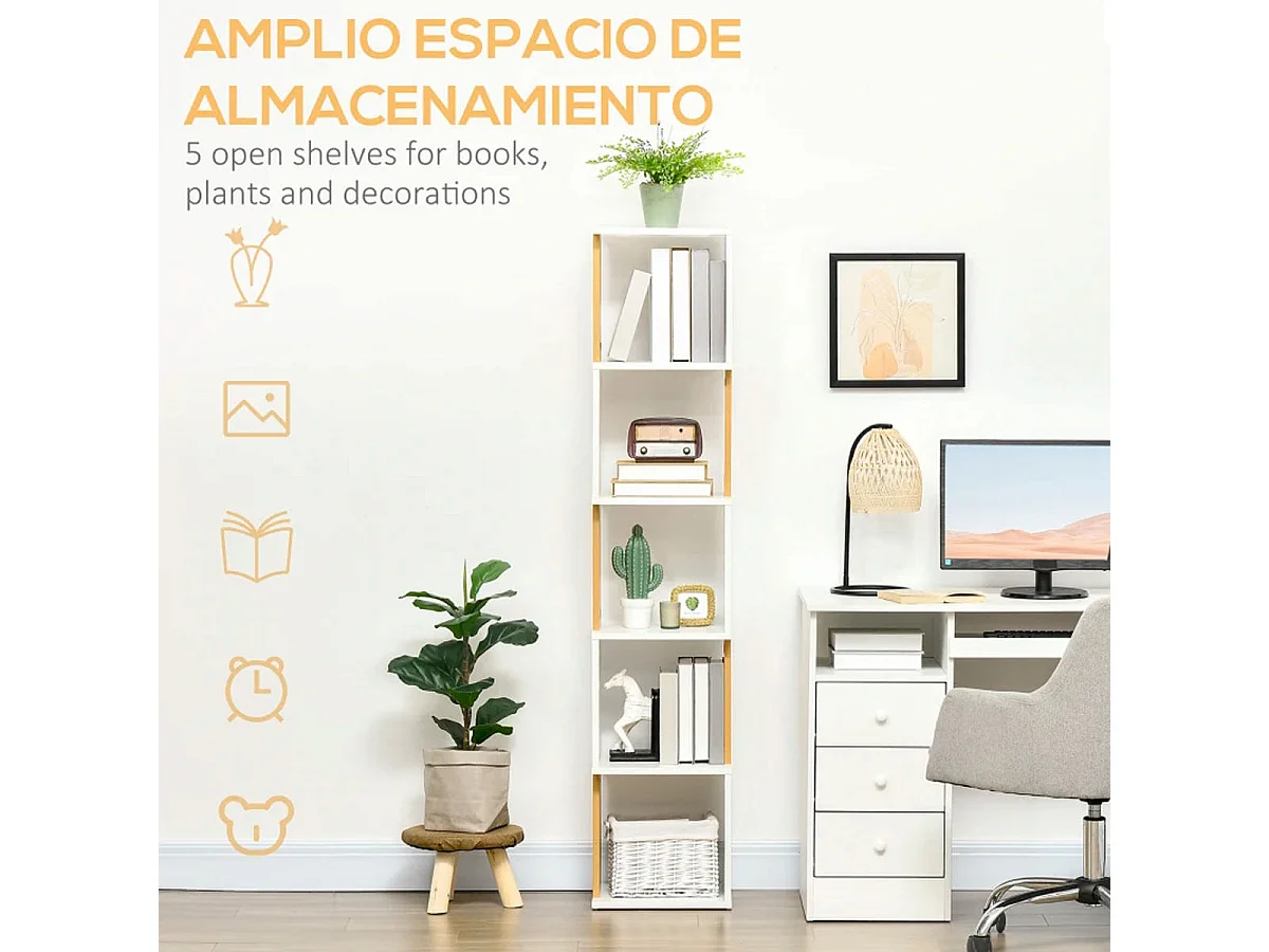 Estantería natural y blanco 33x28x161 cm HOMCOM