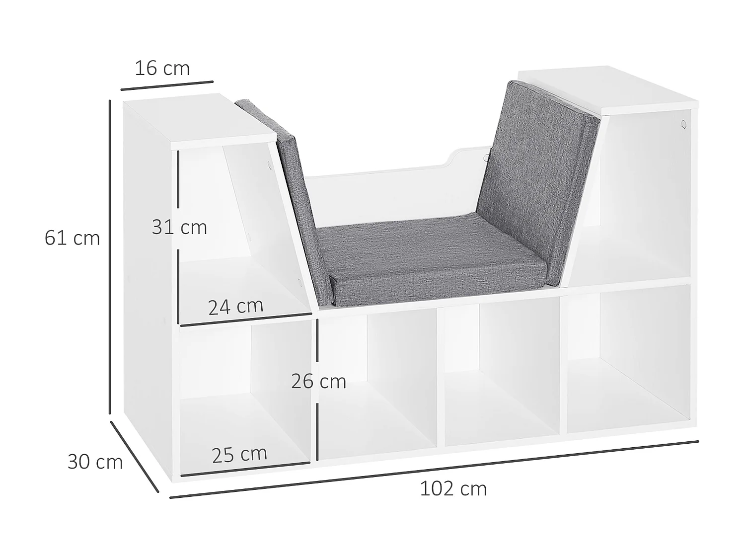 Estantería librería con asiento blanco 102x30x61 cm HOMCOM