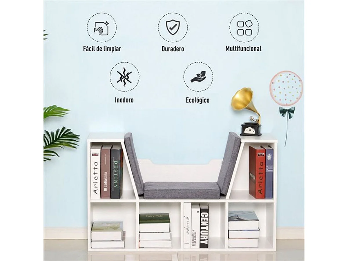 Estantería librería con asiento blanco 102x30x61 cm HOMCOM