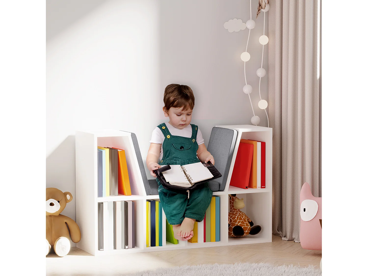 Estantería librería con asiento blanco 102x30x61 cm HOMCOM