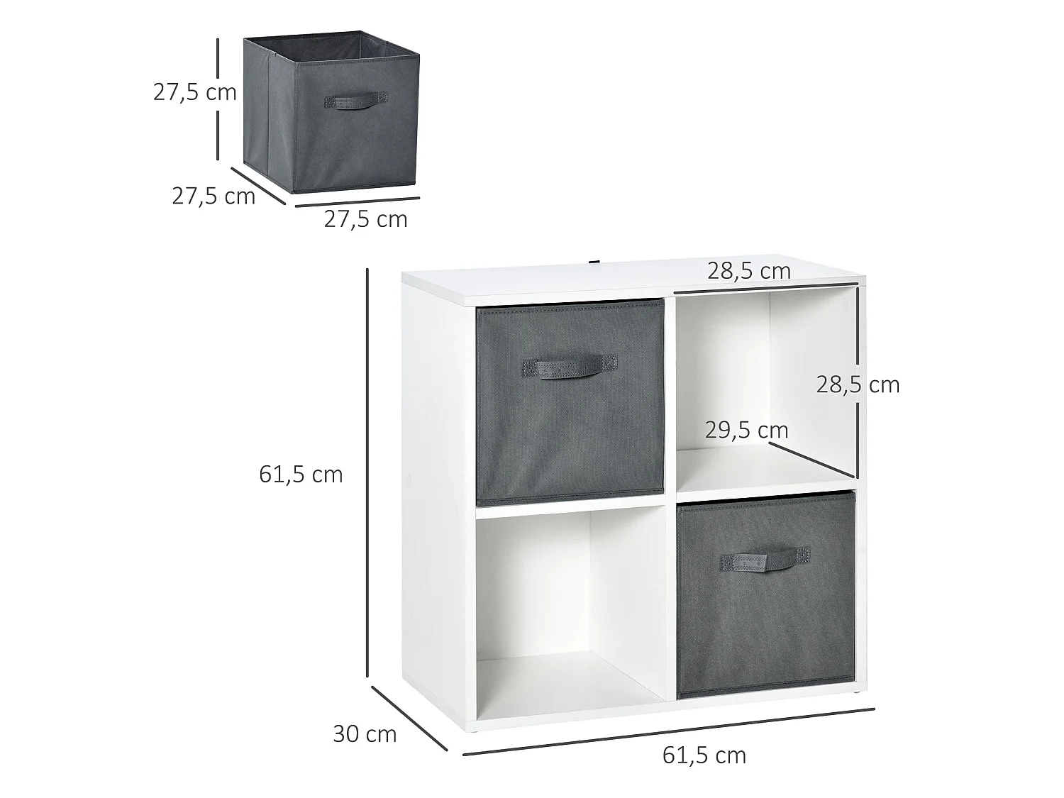 Estantería de 4 cubos blanco 61.5x30x61.5 cm HOMCOM