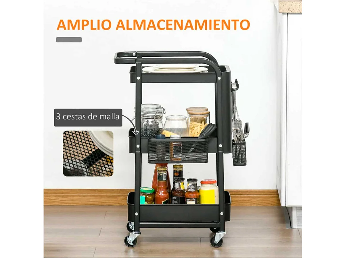 Carrito de cocina negro 51.5x32x75.6 cm HOMCOM