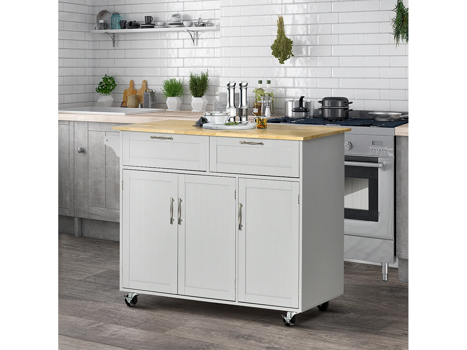 Isla de cocina gris 121x46x91 cm HOMCOM