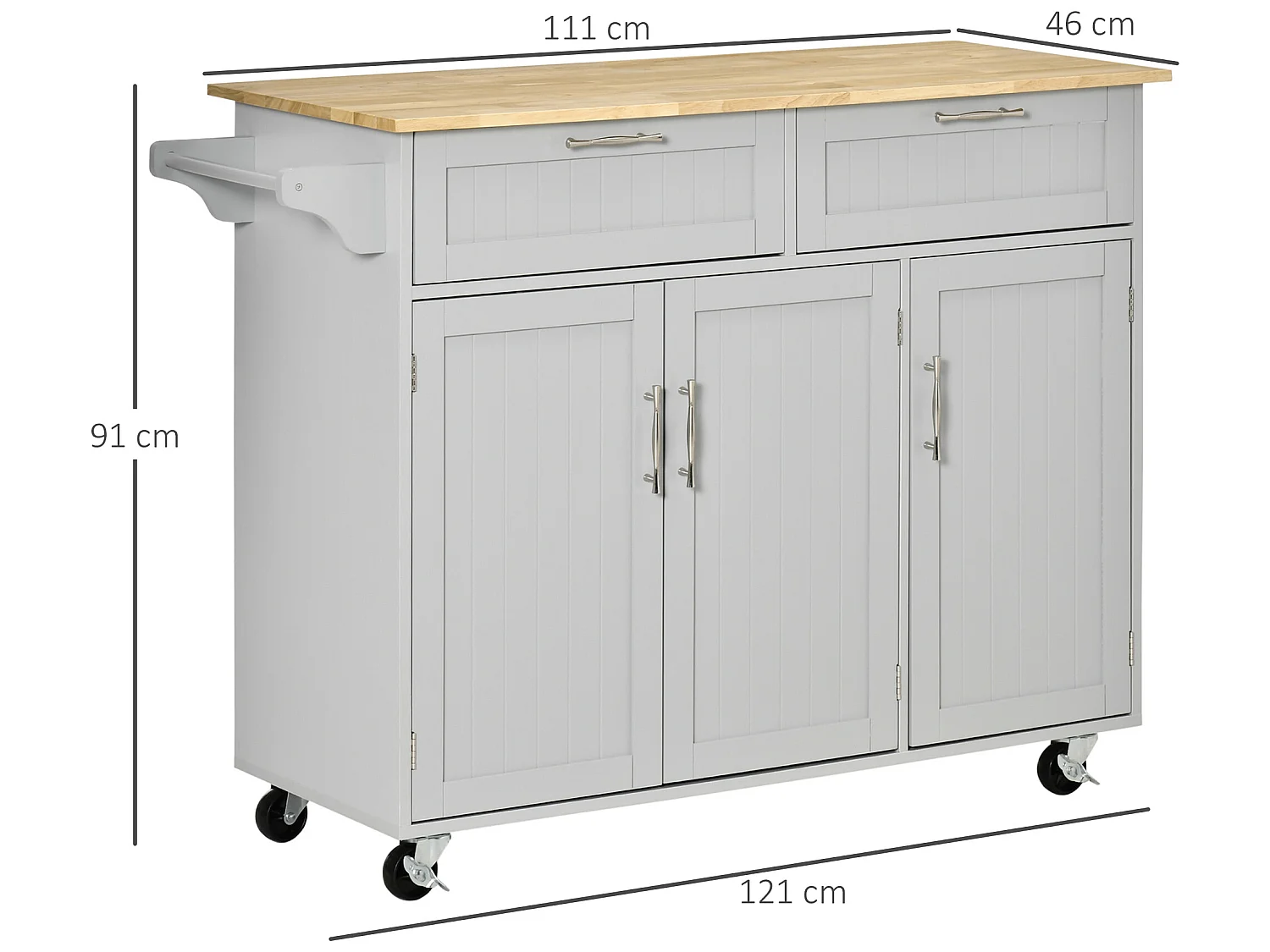 Isla de cocina gris 121x46x91 cm HOMCOM