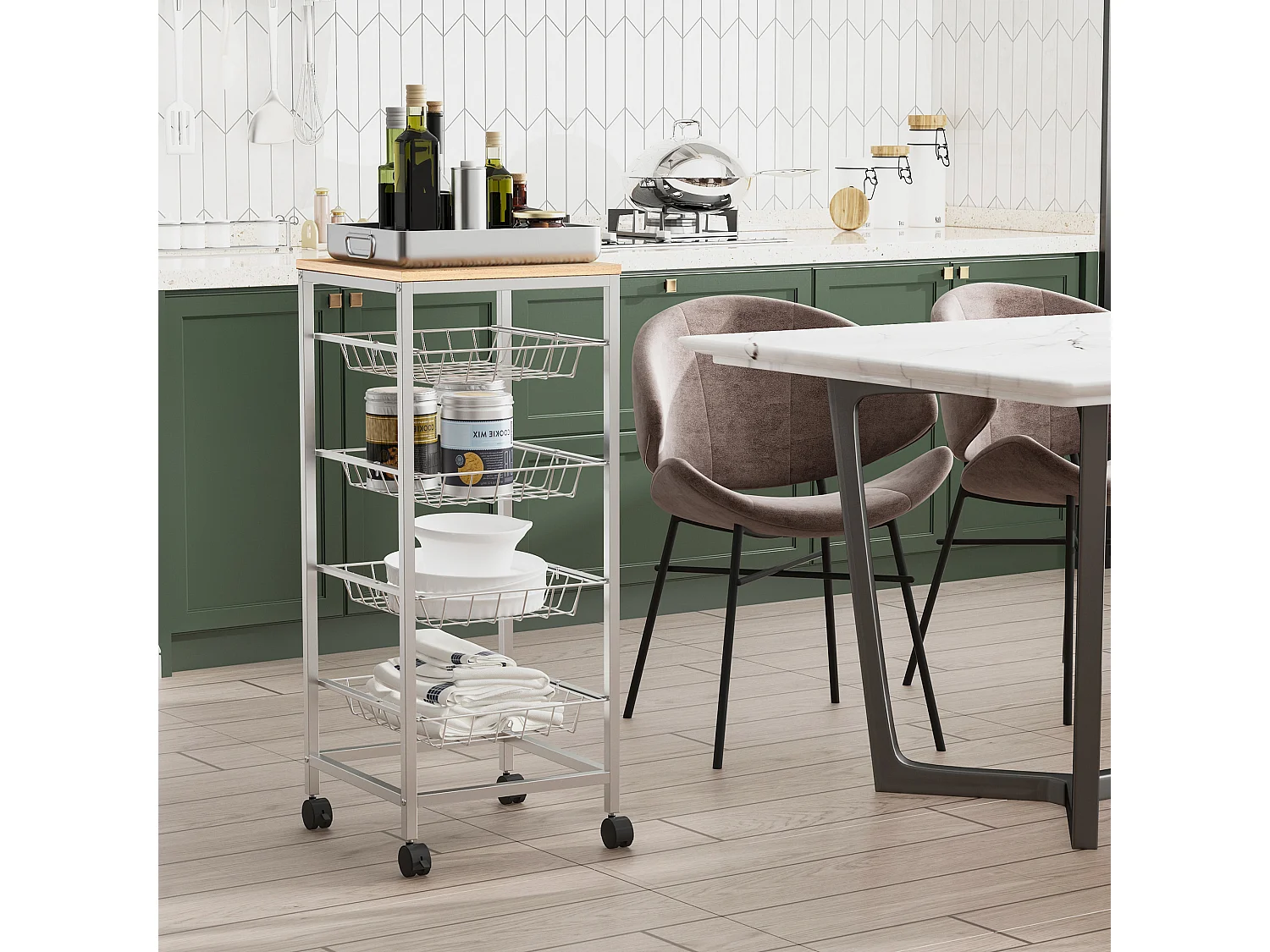 Carro de cocina plata 36.5x36.5x89 cm HOMCOM