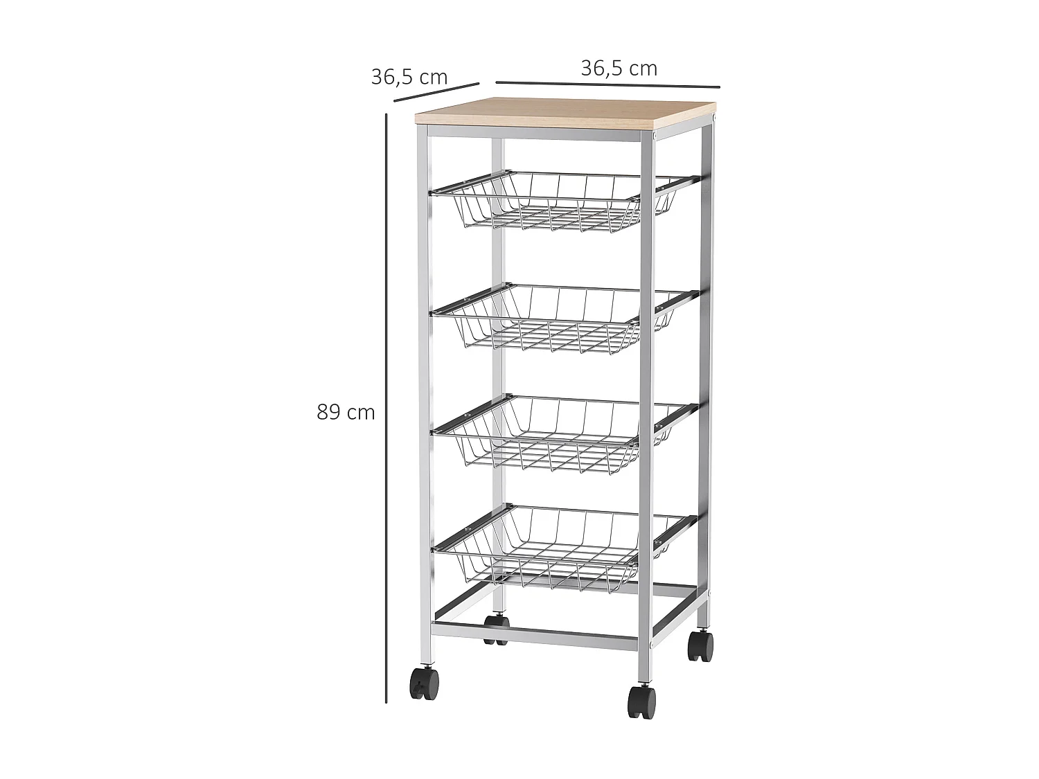 Carro de cocina plata 36.5x36.5x89 cm HOMCOM