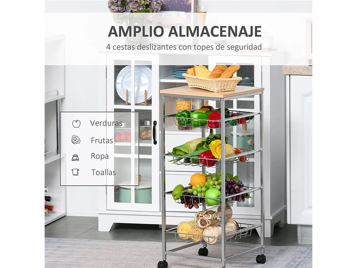 Carro de cocina plata 36.5x36.5x89 cm HOMCOM