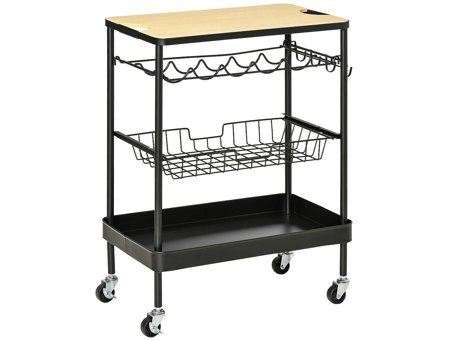 Carro de cocina negro 60.5x35.5x75 cm HOMCOM