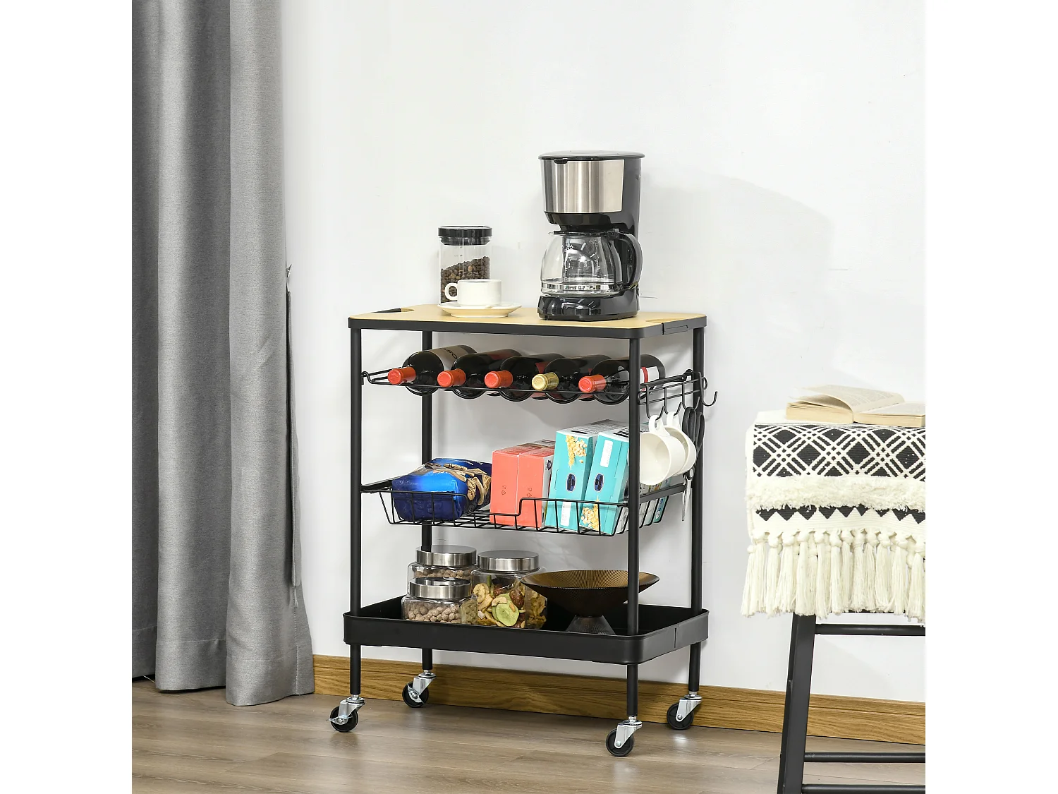 Carro de cocina negro 60.5x35.5x75 cm HOMCOM