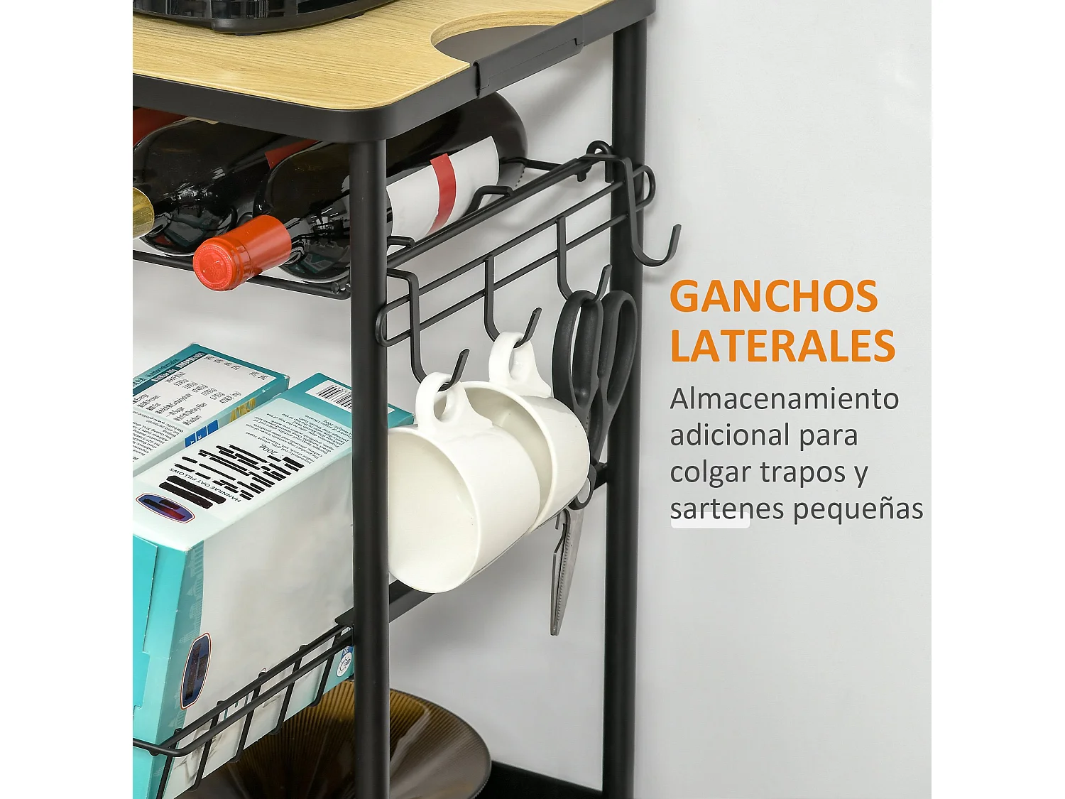 Carro de cocina negro 60.5x35.5x75 cm HOMCOM