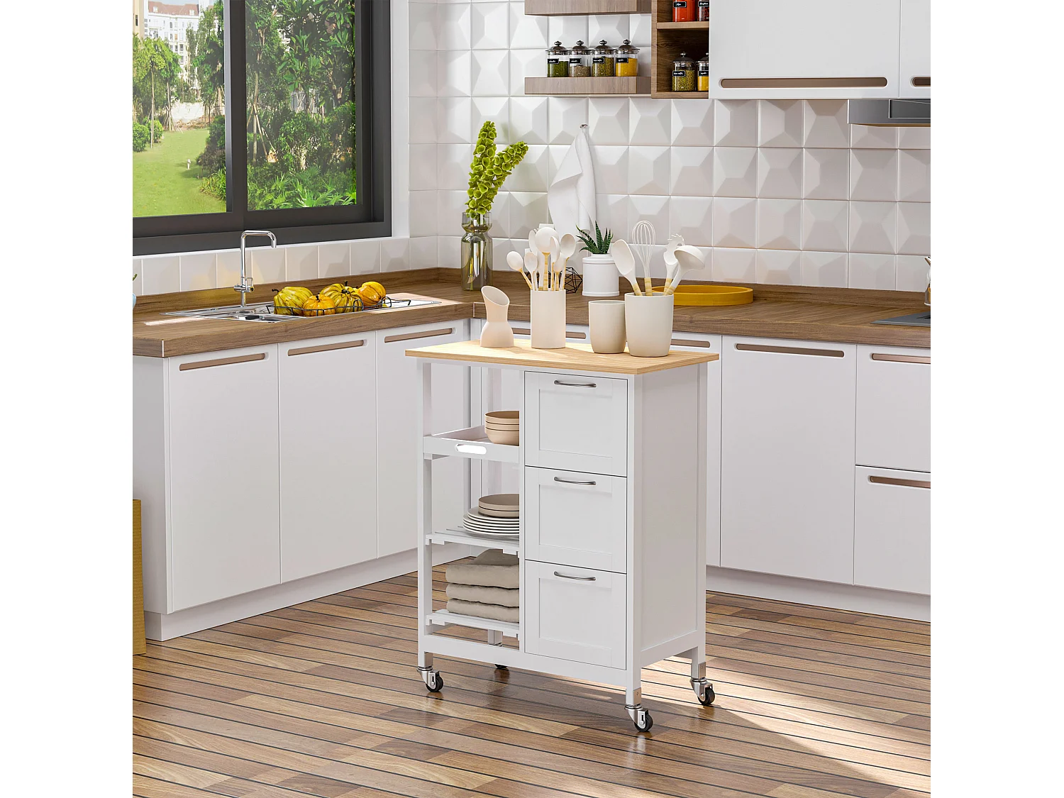 Carro de cocina blanco 67x37x87 cm HOMCOM
