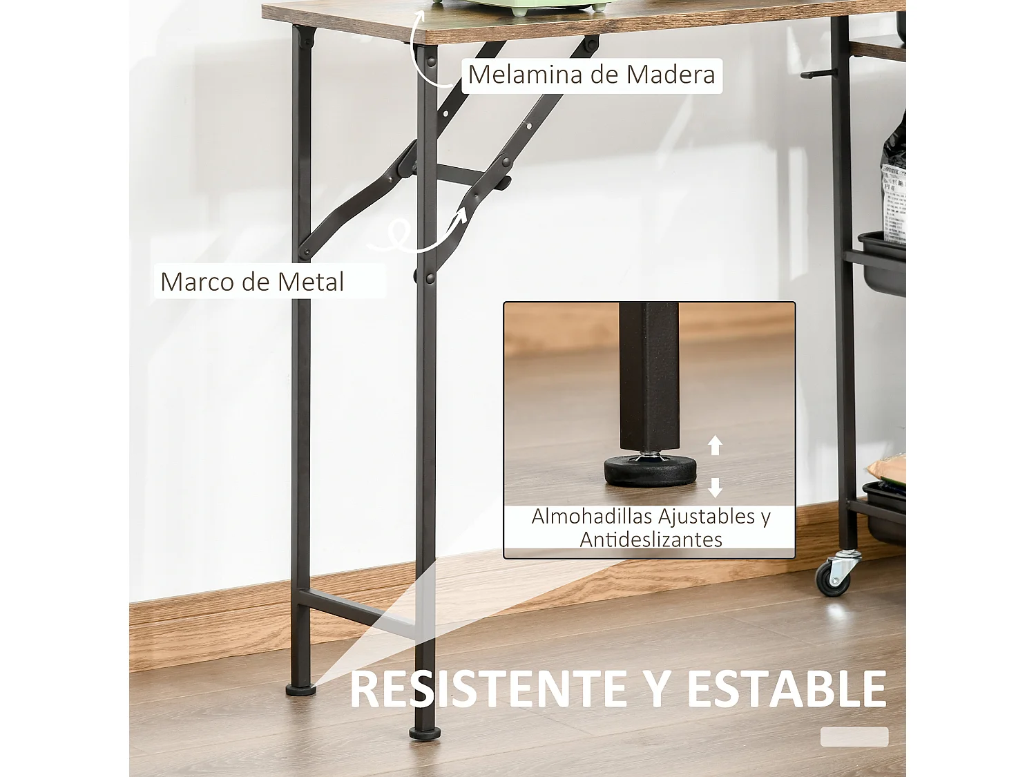 Carro de cocina marrón rústico 118x36.5x82 cm HOMCOM