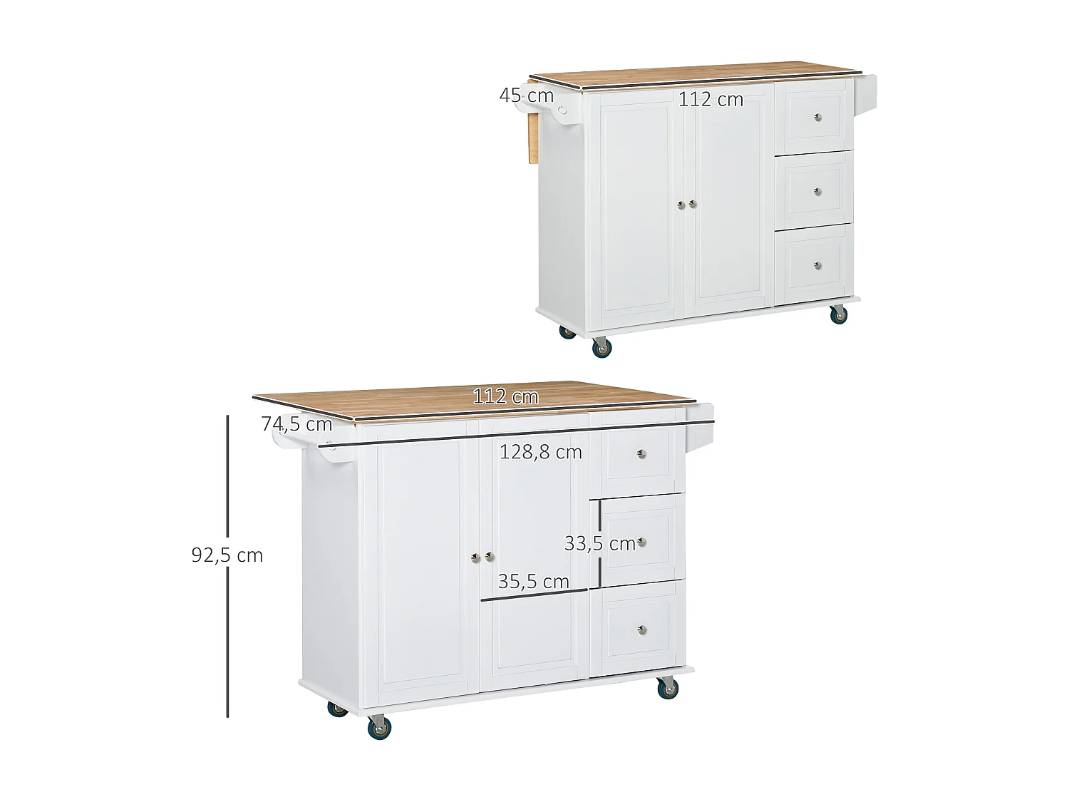 Carrito de cocina blanco 128.8x75.5x92.5 cm HOMCOM