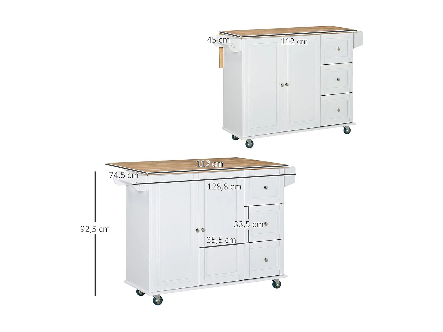 Carrito de cocina blanco 128.8x75.5x92.5 cm HOMCOM