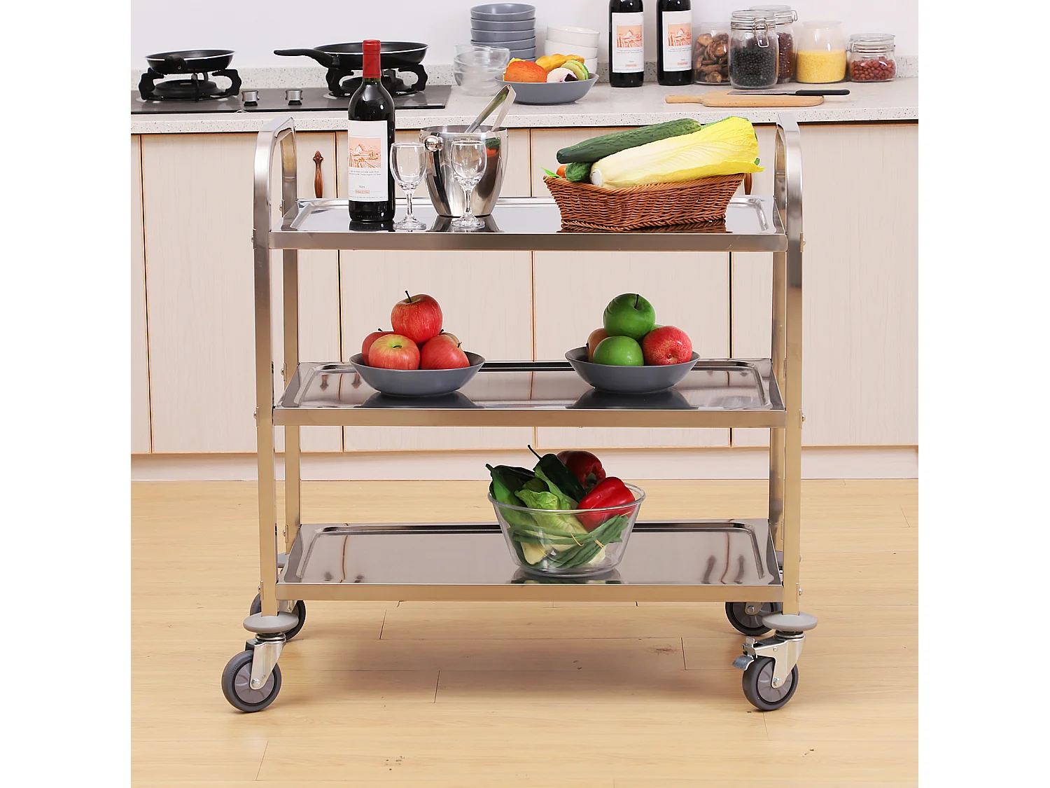 Carro de cocina plateado 85x45x90cm HOMCOM