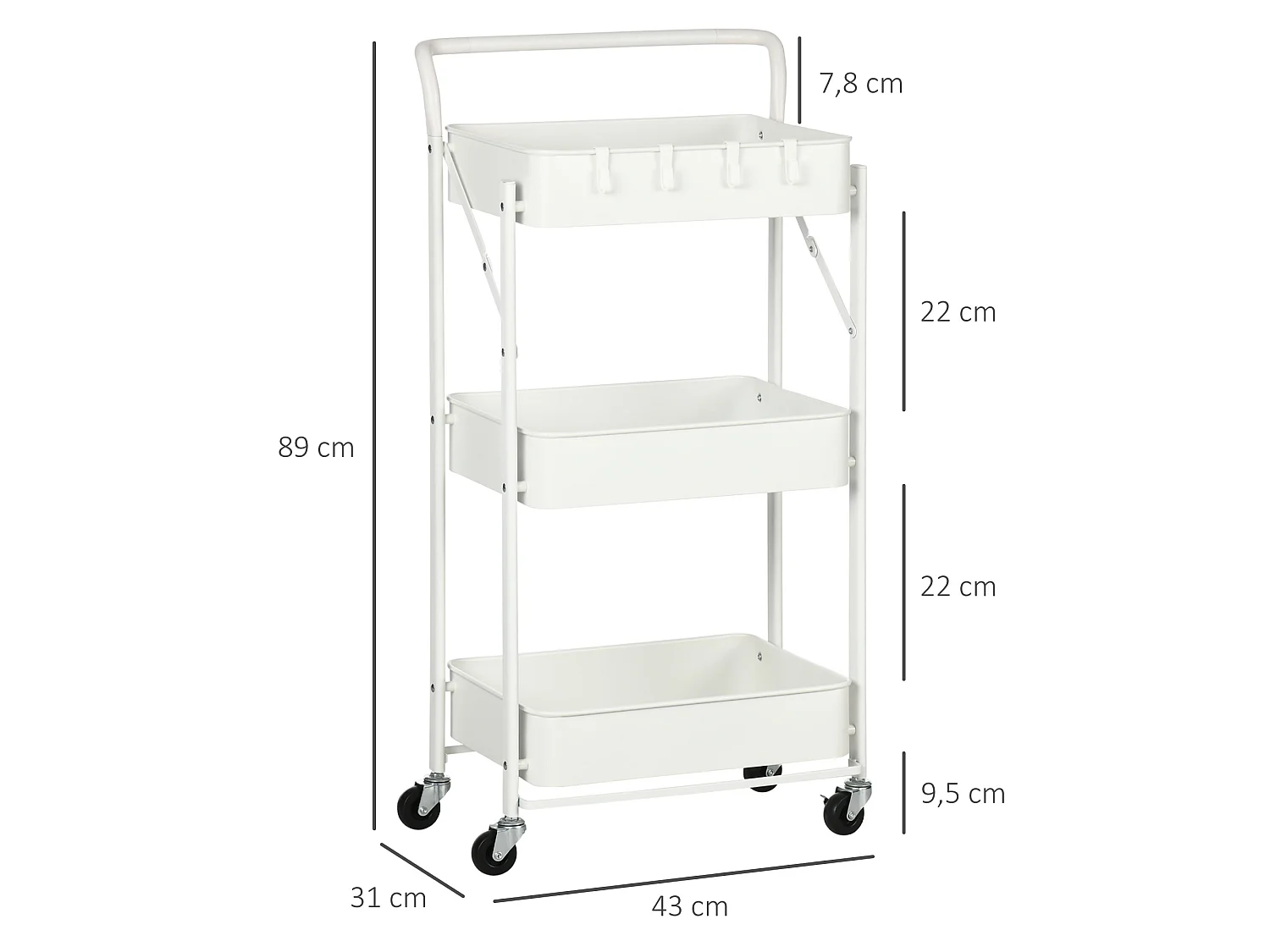 Carrito de cocina blanco 43x31x89 cm HOMCOM