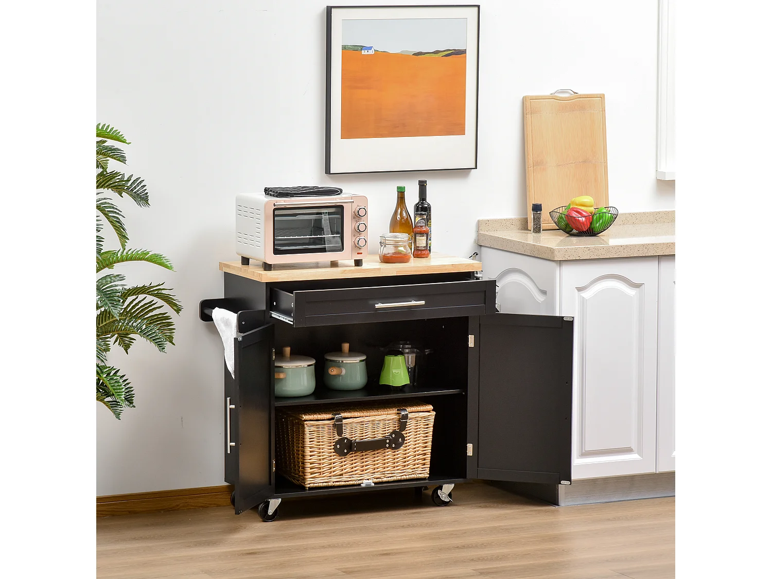 Carro de cocina negro 109x40x89 cm HOMCOM