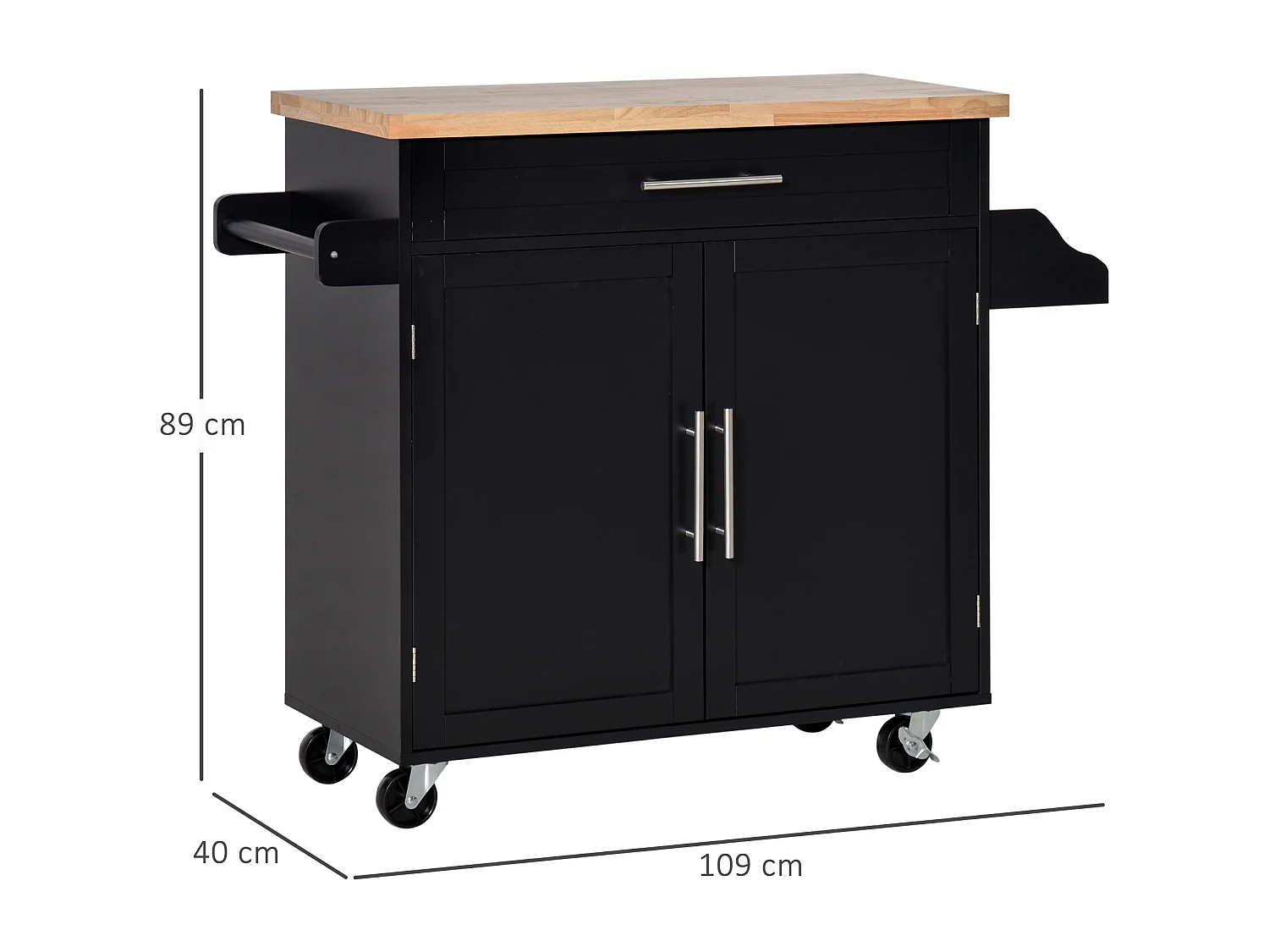 Carro de cocina negro 109x40x89 cm HOMCOM